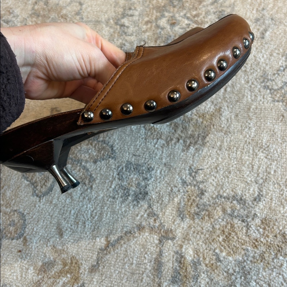MIU MIU 1996 Brown Leather Fleece Lined Kitten Heel Clogs Size 5.5 - Picture 3 of 5